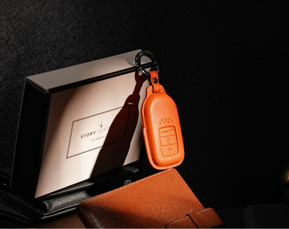 Orange Leather Key Cover for Honda Smart Key (Style R3)