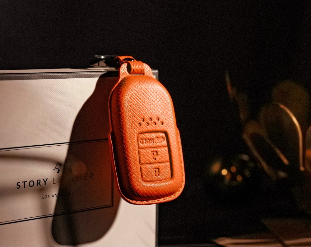 Orange Leather Key Cover for Honda Smart Key (Style R3)