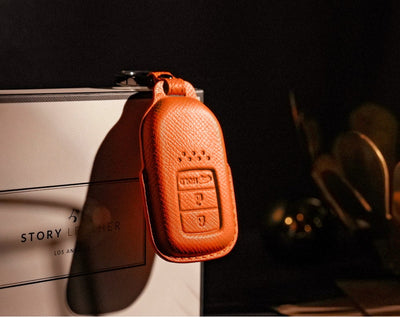 Orange Leather Key Cover for Honda Smart Key (Style R3)