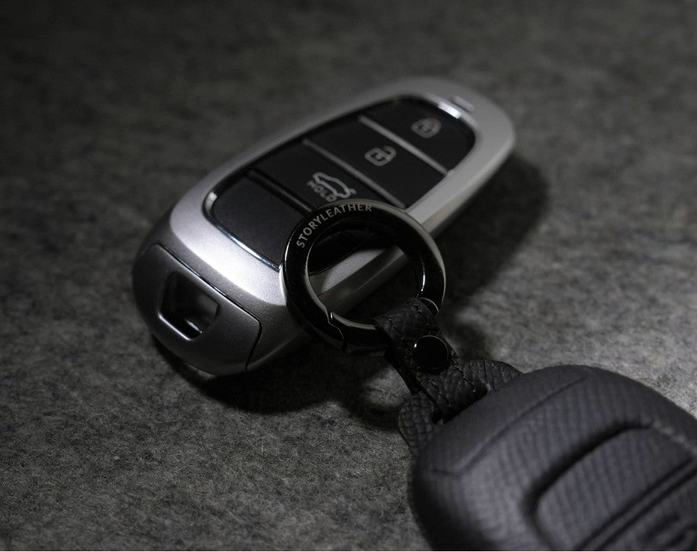 Black Leather Key Cover for Hyundai Smart Key (Style R3)