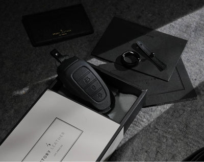 Black Leather Key Cover for Hyundai Smart Key (Style R3)