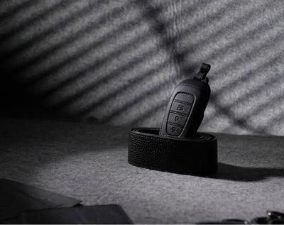 Black Leather Key Cover for Hyundai Smart Key (Style R3)