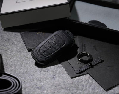 Black Leather Key Cover for Hyundai Smart Key (Style R3)