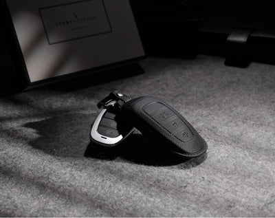 Black Leather Key Cover for Hyundai Smart Key (Style R3)