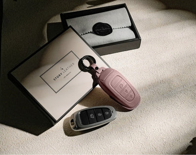 Pink Leather Key Cover for Hyundai Smart Key (Style R3)