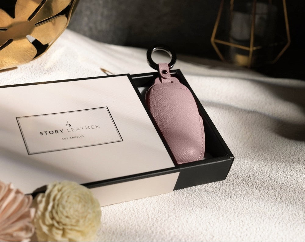 Pink Leather Key Cover for Hyundai Smart Key (Style R3)