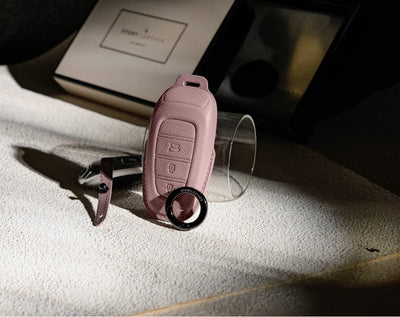 Pink Leather Key Cover for Hyundai Smart Key (Style R3)