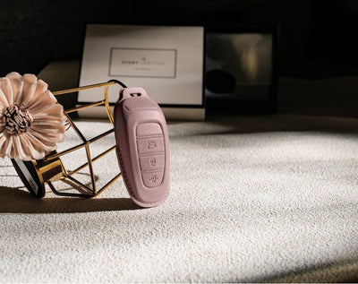Pink Leather Key Cover for Hyundai Smart Key (Style R3)