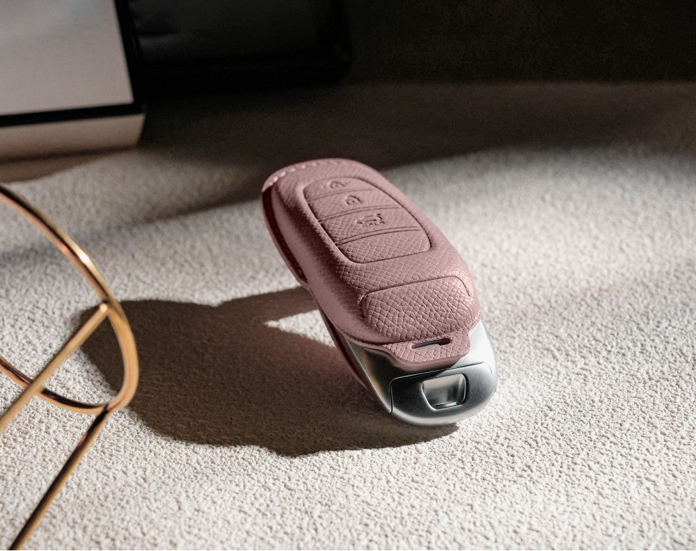 Pink Leather Key Cover for Hyundai Smart Key (Style R3)