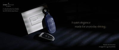 Blue Leather Key Cover for Hyundai Smart Key (Style R3)
