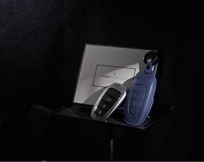 Blue Leather Key Cover for Hyundai Smart Key (Style R3)