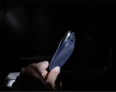 Blue Leather Key Cover for Hyundai Smart Key (Style R3)