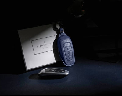 Blue Leather Key Cover for Hyundai Smart Key (Style R3)