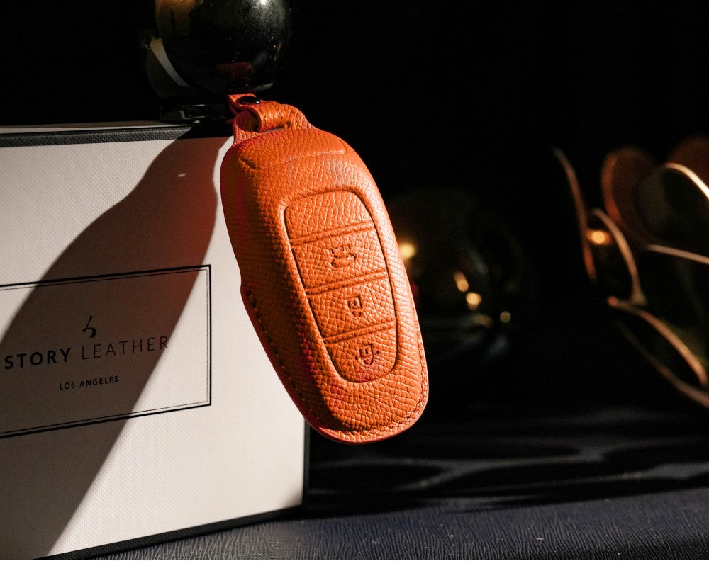 Orange Leather Key Cover for Hyundai Smart Key (Style R3)