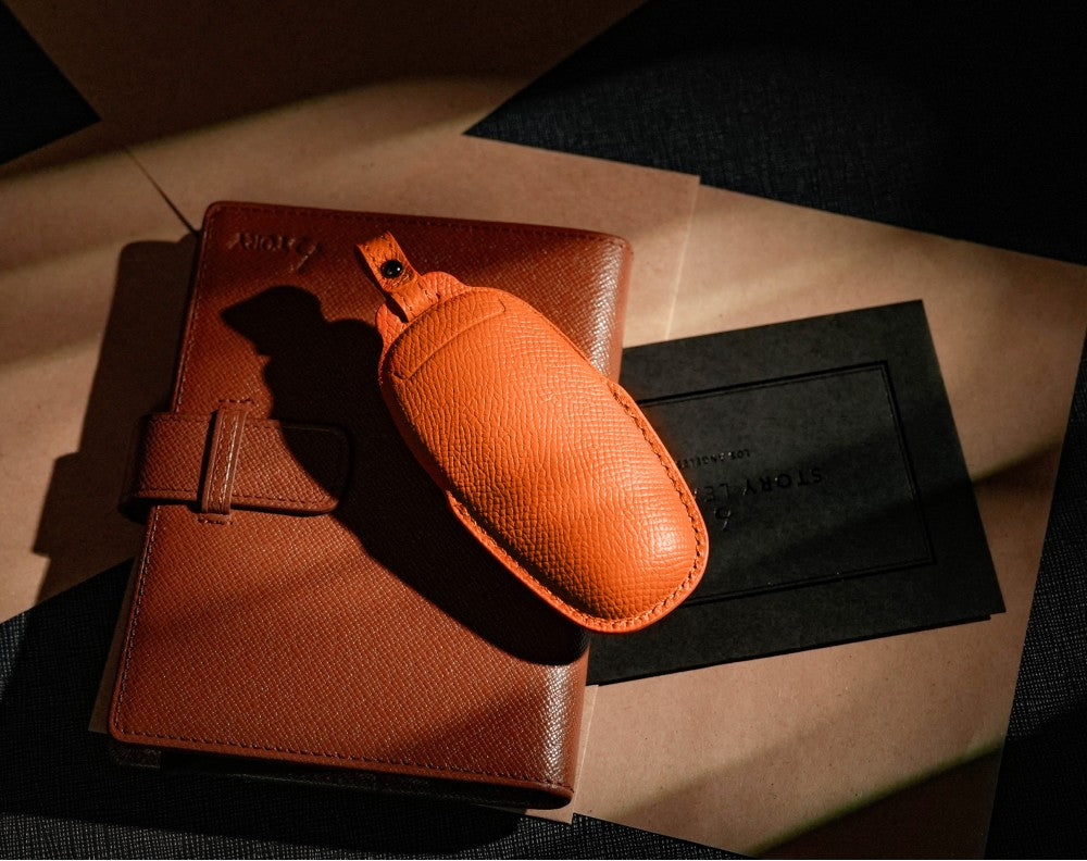 Orange Leather Key Cover for Hyundai Smart Key (Style R3)