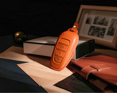 Orange Leather Key Cover for Hyundai Smart Key (Style R3)