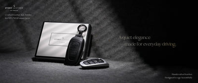 Black Leather Key Cover for Hyundai Smart Key (Style R4)