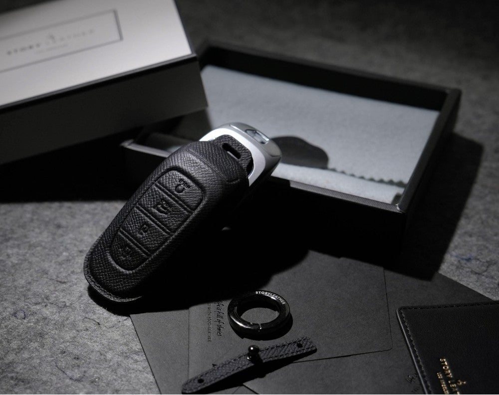 Black Leather Key Cover for Hyundai Smart Key (Style R4)