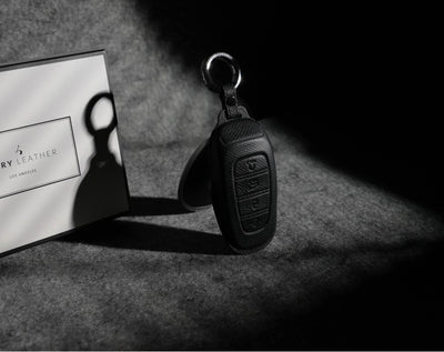 Black Leather Key Cover for Hyundai Smart Key (Style R4)