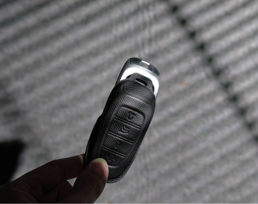 Black Leather Key Cover for Hyundai Smart Key (Style R4)