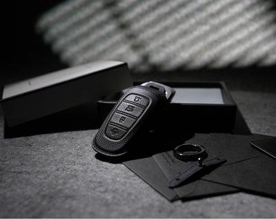 Black Leather Key Cover for Hyundai Smart Key (Style R4)