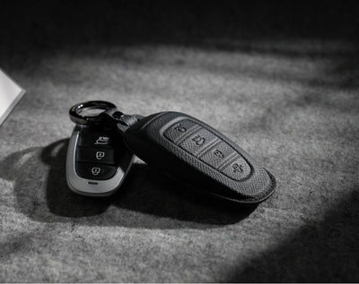 Black Leather Key Cover for Hyundai Smart Key (Style R4)