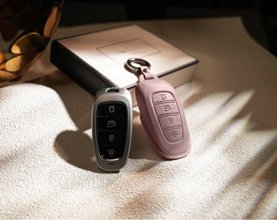 Pink Leather Key Cover for Hyundai Smart Key (Style R4)