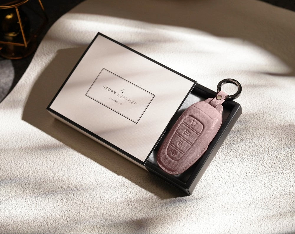 Pink Leather Key Cover for Hyundai Smart Key (Style R4)