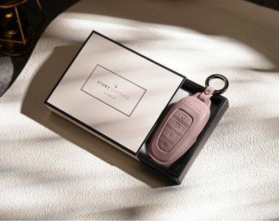 Pink Leather Key Cover for Hyundai Smart Key (Style R4)