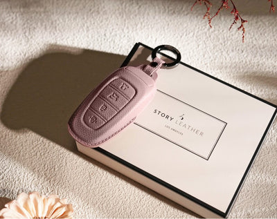 Pink Leather Key Cover for Hyundai Smart Key (Style R4)