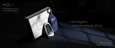 Blue Leather Key Cover for Hyundai Smart Key (Style R4)