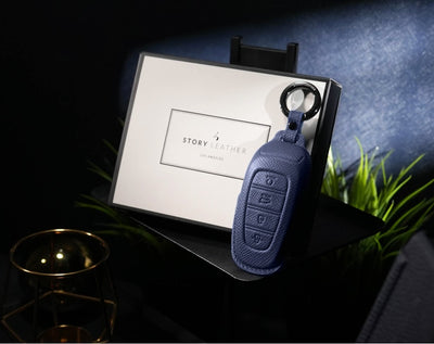 Blue Leather Key Cover for Hyundai Smart Key (Style R4)