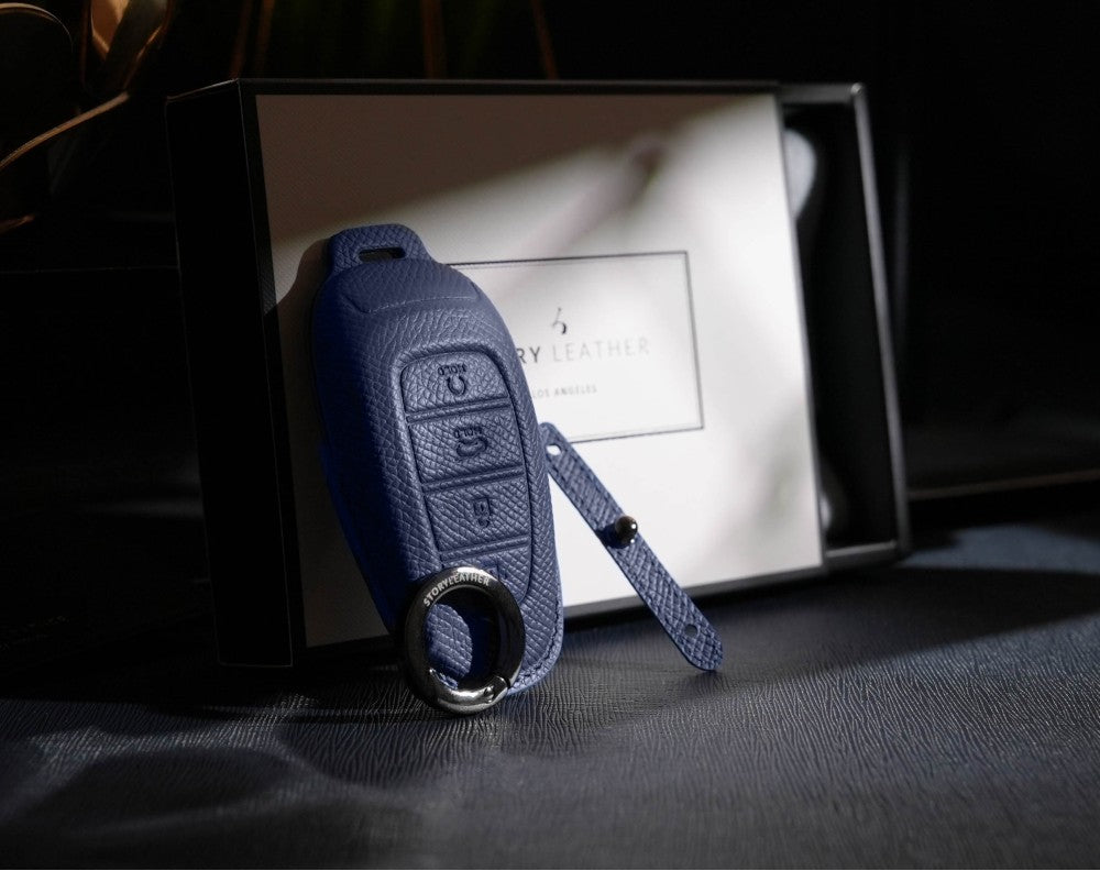 Blue Leather Key Cover for Hyundai Smart Key (Style R4)