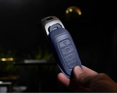 Blue Leather Key Cover for Hyundai Smart Key (Style R4)