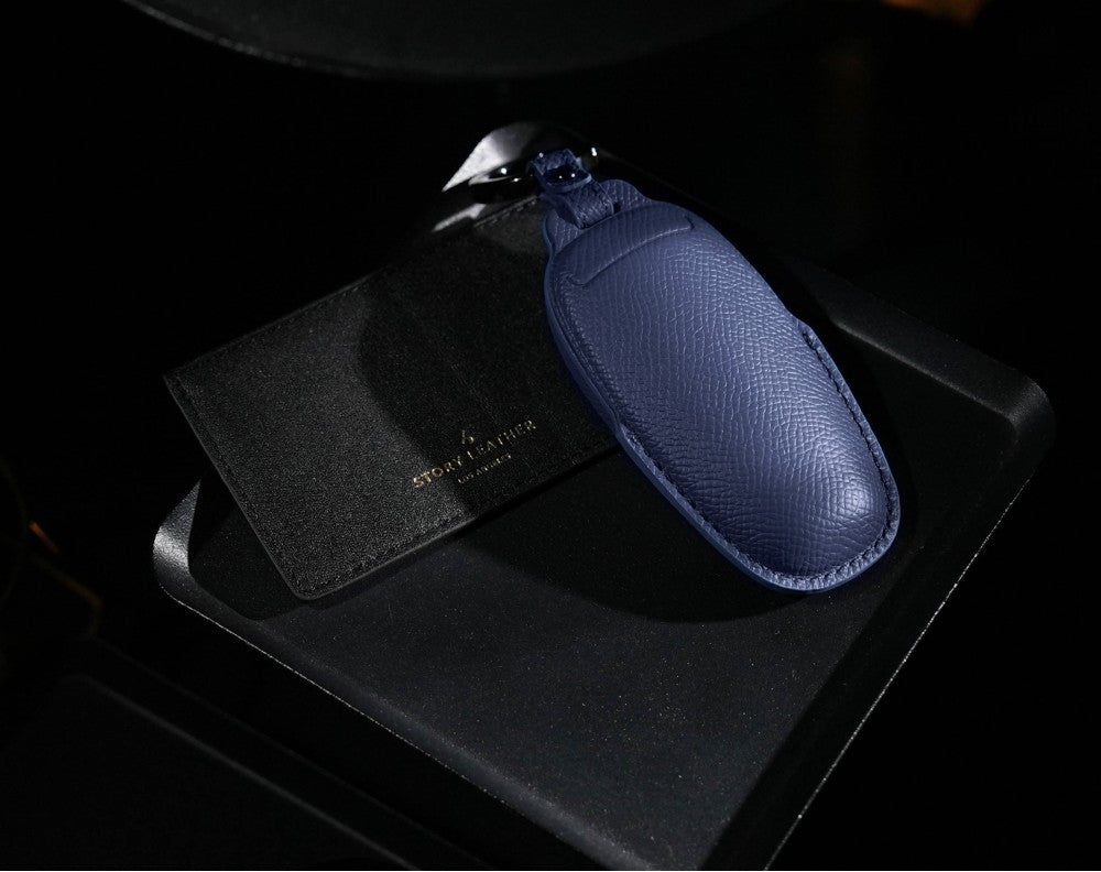 Blue Leather Key Cover for Hyundai Smart Key (Style R4)