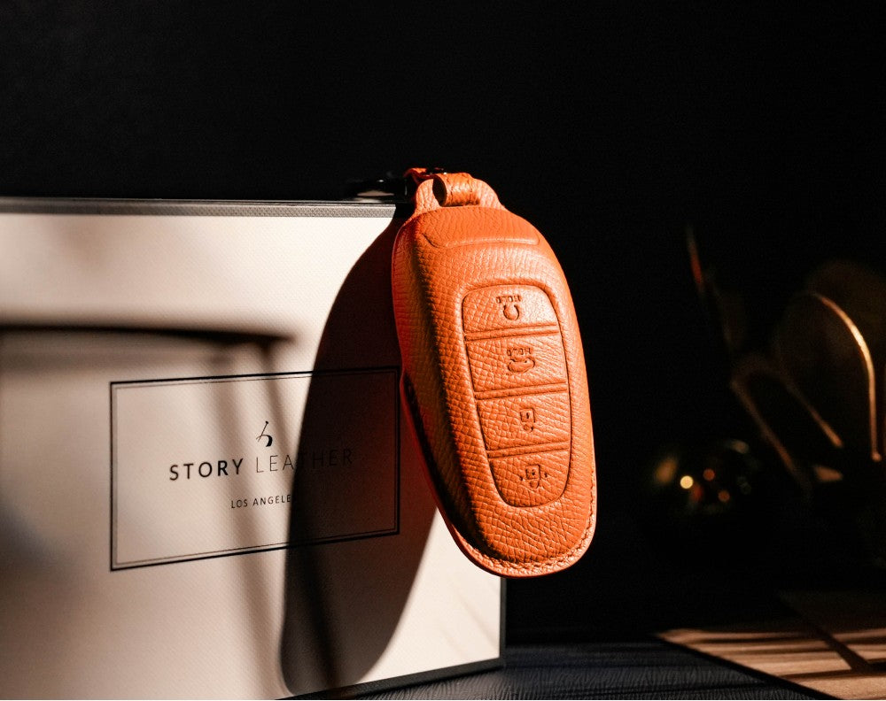 Orange Leather Key Cover for Hyundai Smart Key (Style R4)