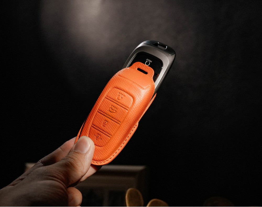 Orange Leather Key Cover for Hyundai Smart Key (Style R4)
