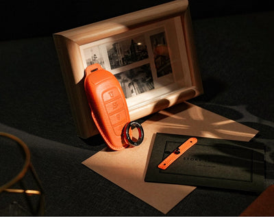 Orange Leather Key Cover for Hyundai Smart Key (Style R4)