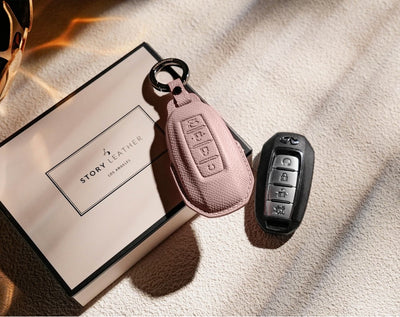Pink Leather Key Cover for Infiniti Smart Key (Style R4)