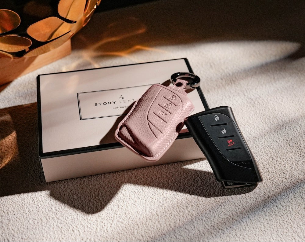 Pink Leather Key Cover for Lexus Smart Key (Style R3)