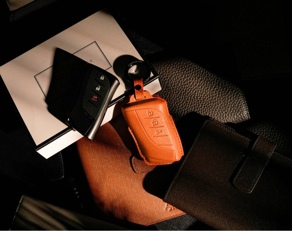 Orange Leather Key Cover for Lexus Smart Key (Style R3)
