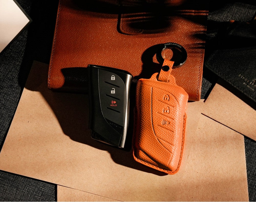 Orange Leather Key Cover for Lexus Smart Key (Style R3)