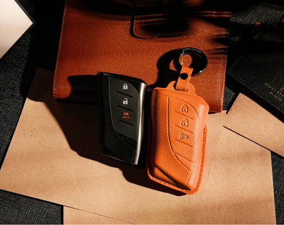 Orange Leather Key Cover for Lexus Smart Key (Style R3)