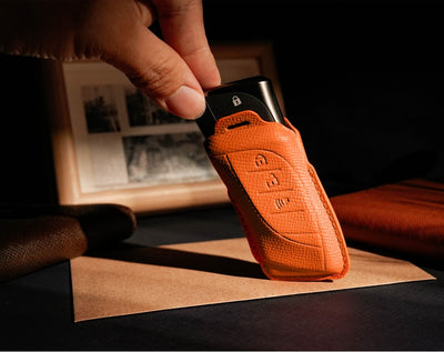 Orange Leather Key Cover for Lexus Smart Key (Style R3)