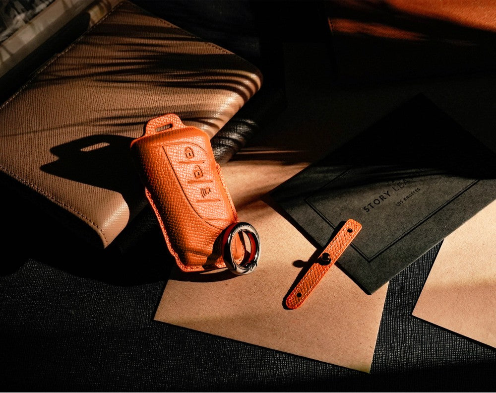 Orange Leather Key Cover for Lexus Smart Key (Style R3)
