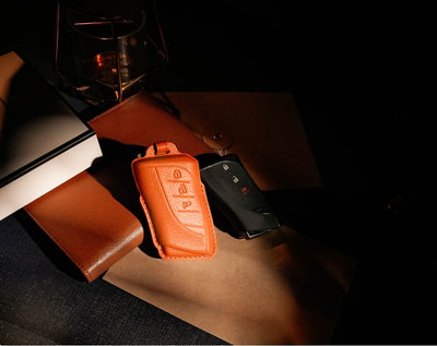 Orange Leather Key Cover for Lexus Smart Key (Style R3)