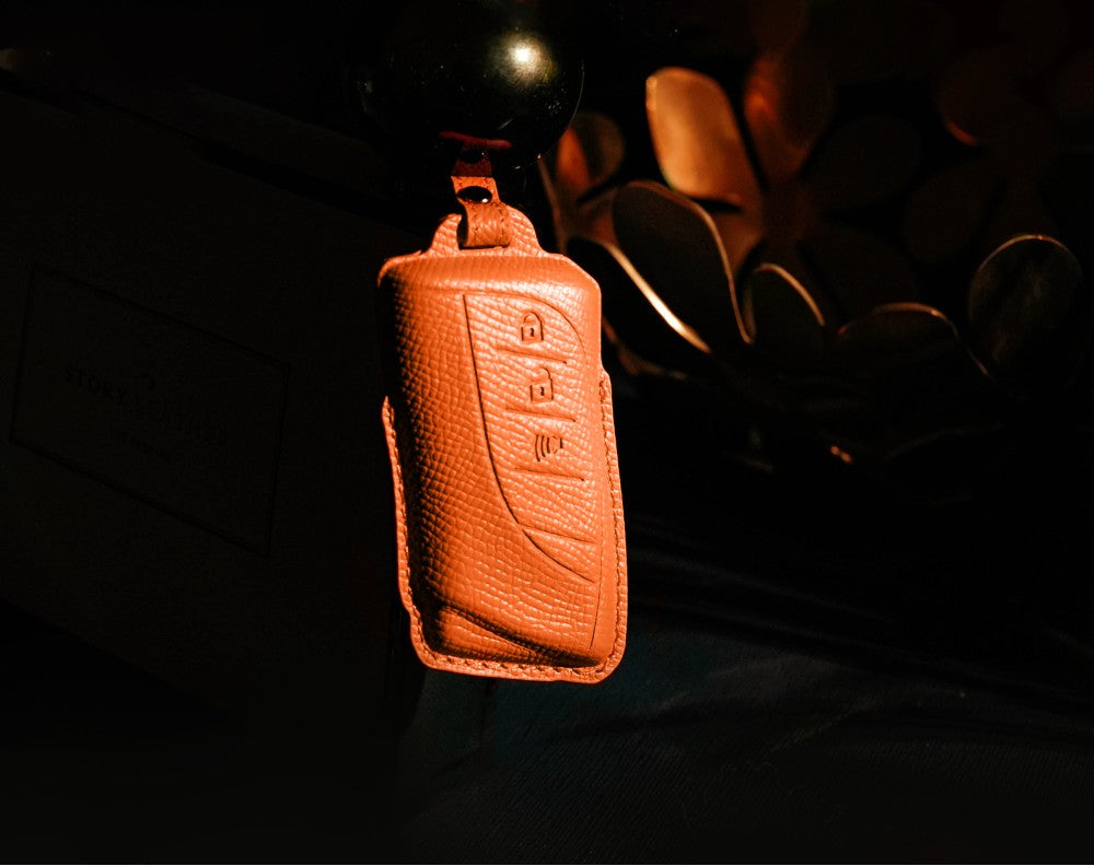 Orange Leather Key Cover for Lexus Smart Key (Style R3)