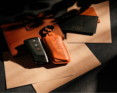 Orange Leather Key Cover for Lexus Smart Key (Style R3)