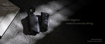Black Leather Key Cover for Lexus Smart Key (Style R4)