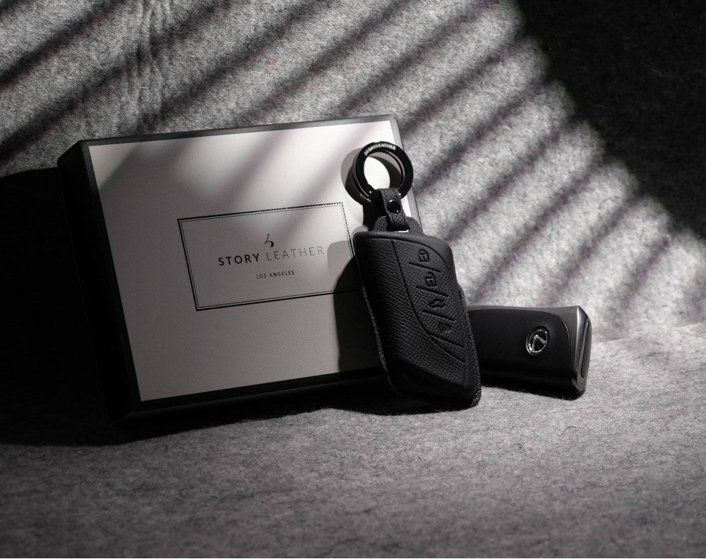 Black Leather Key Cover for Lexus Smart Key (Style R4)